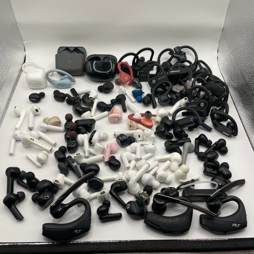 Lot of 75 Incomplete Bluetooth Headphones Earbuds Generic AS/IS